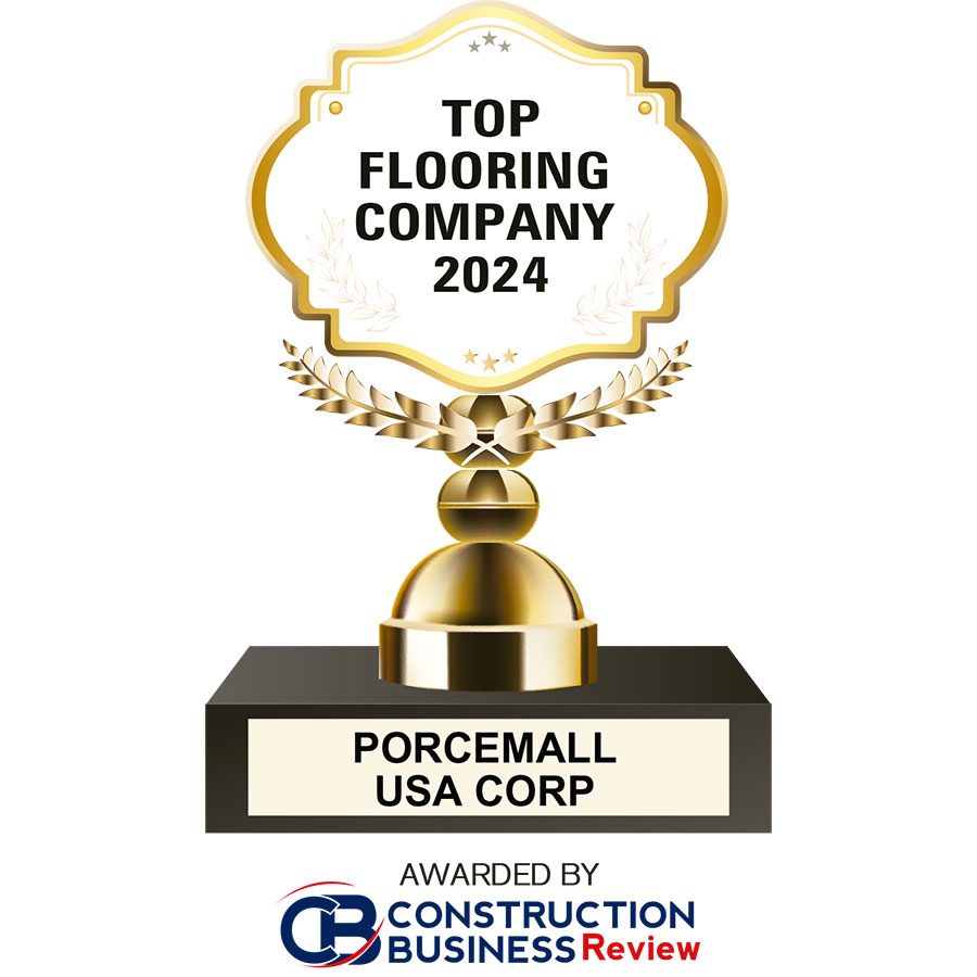 Trofeo TOP Flooring Company 2024 a nombre de Porcemall USA Corp, otorgado por Construction Business Review
