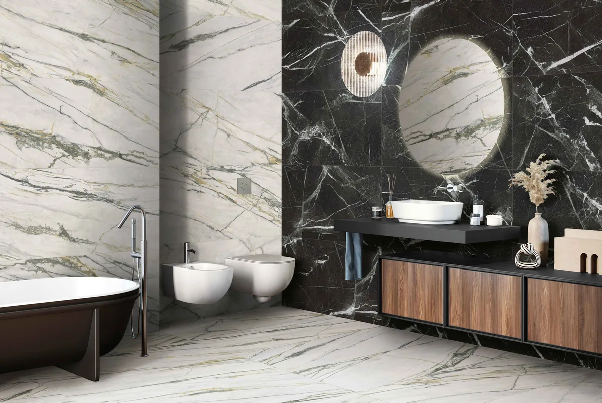 Calacatta Bamboo Antique in a bathroom