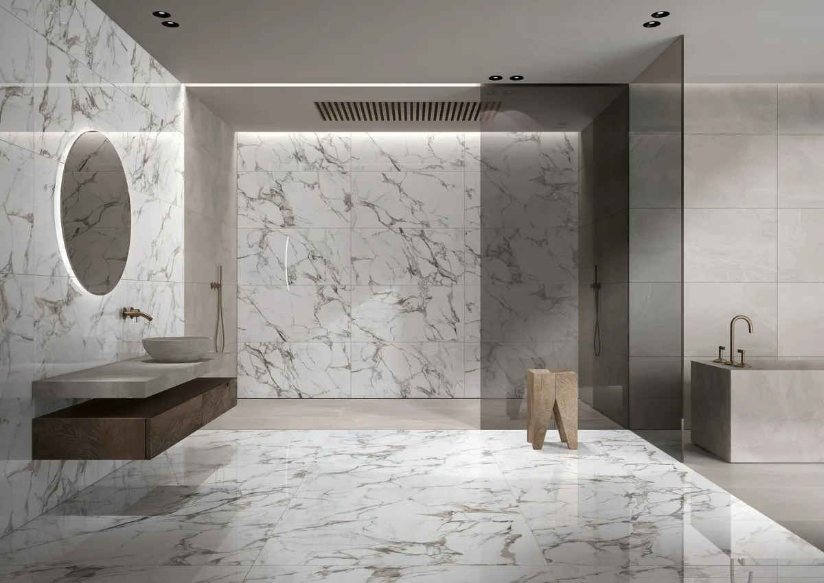 Logan Gray Polished in a bathroom