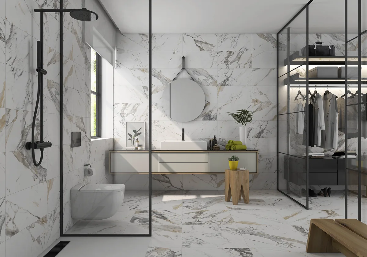 Tinenza White in a bathroom