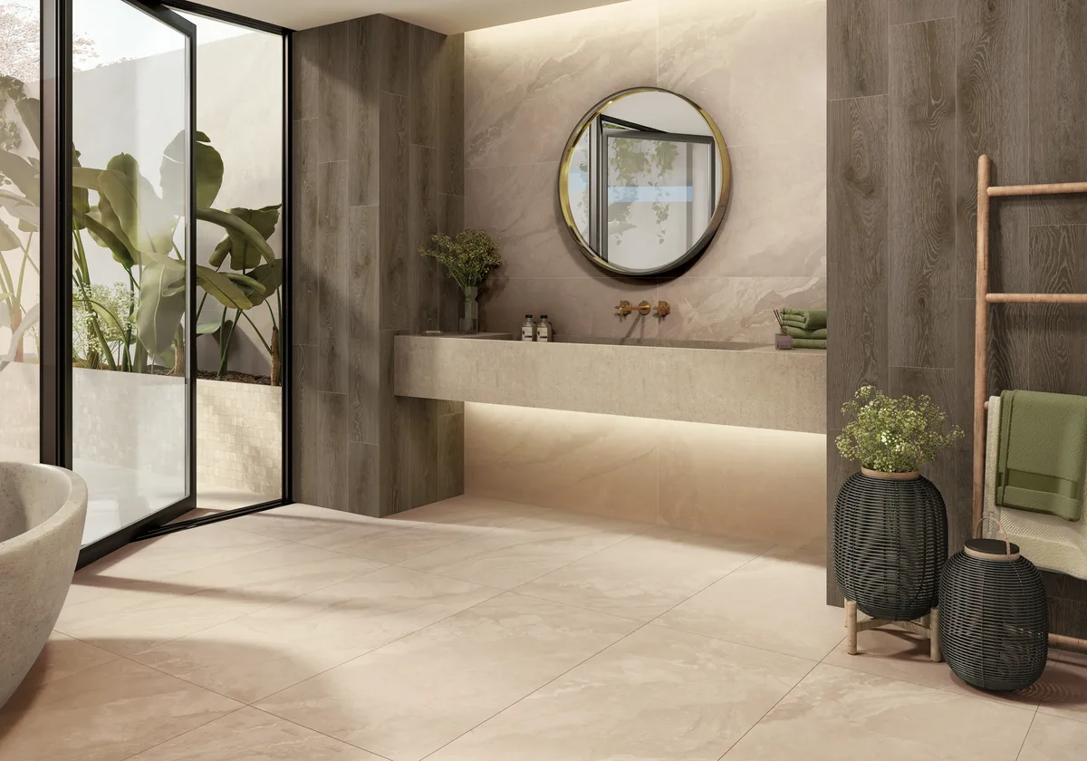 Callas Beige in a bathroom