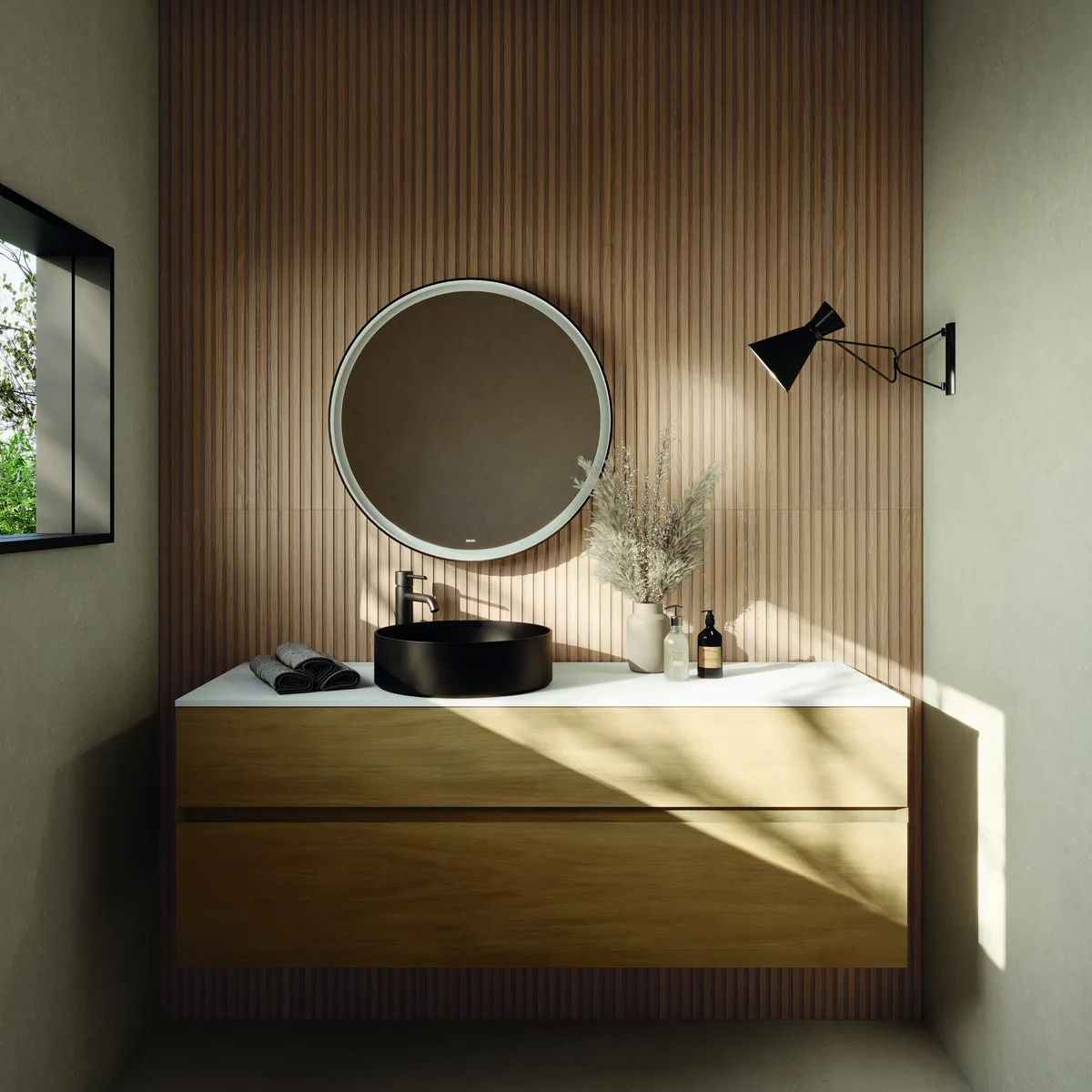 Linier Oak in a bathroom