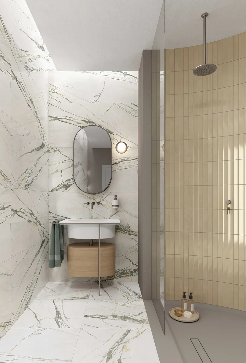 Calacatta Bamboo Antique in a bathroom