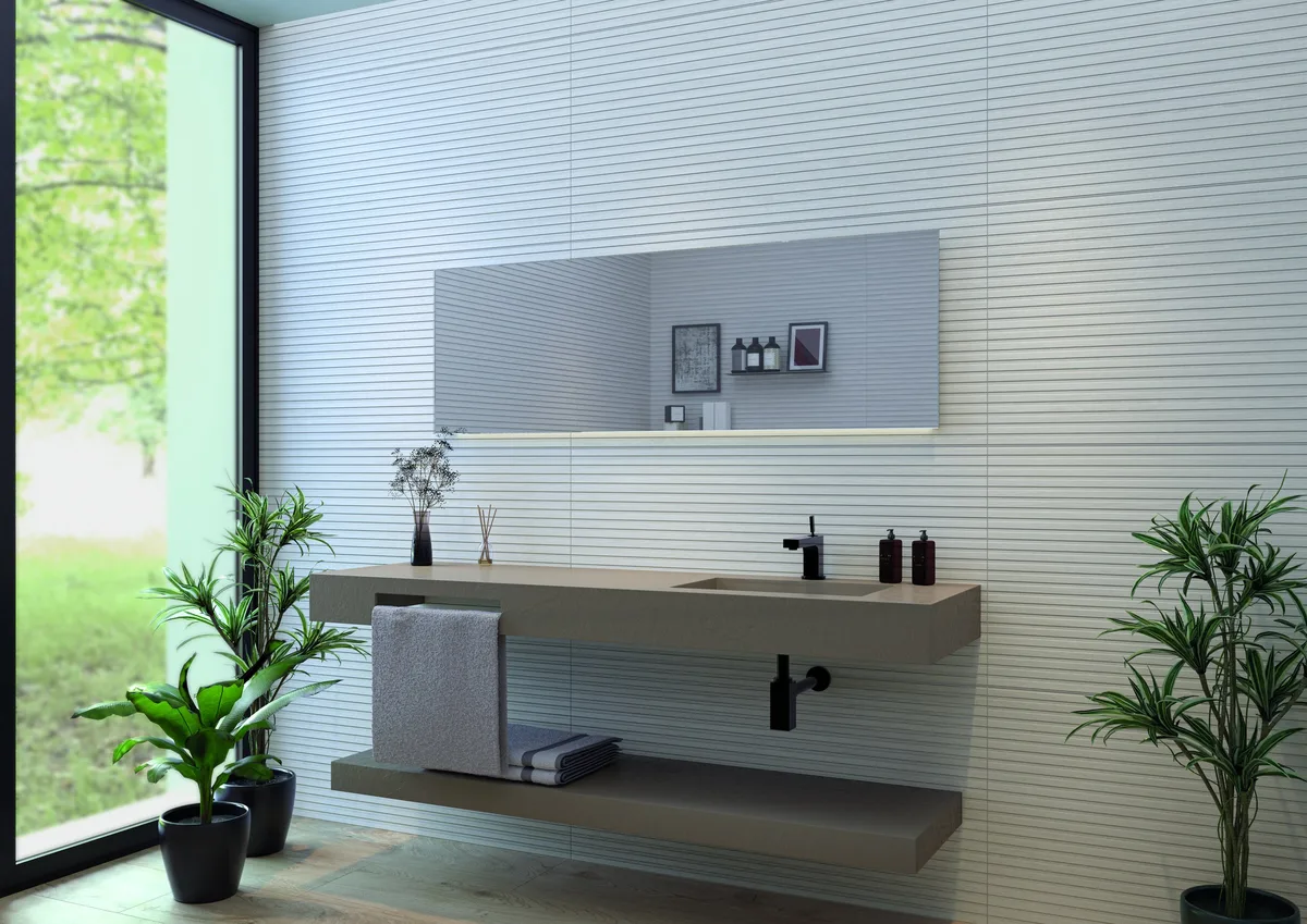Linier Oak in a bathroom